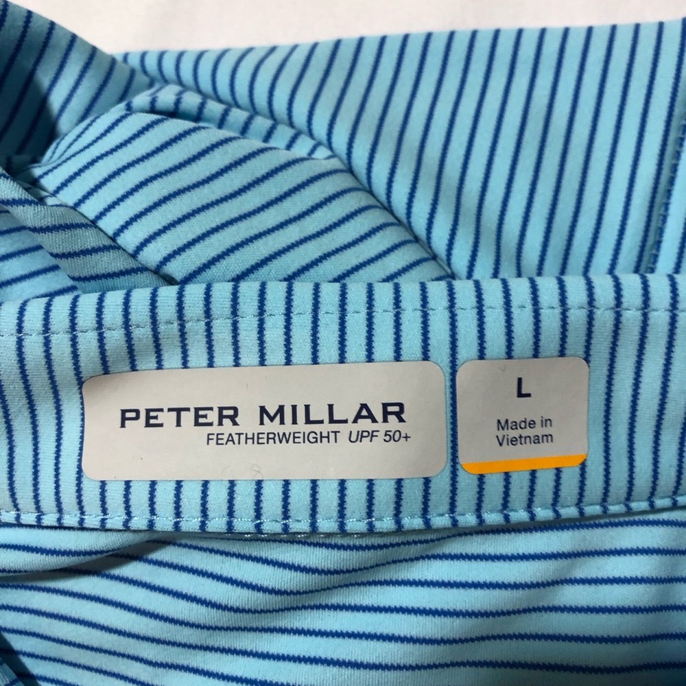 Nwt Peter Millar featherweight upf 50+ blue striped polo L fox hopyard golf - Picture 3 of 9